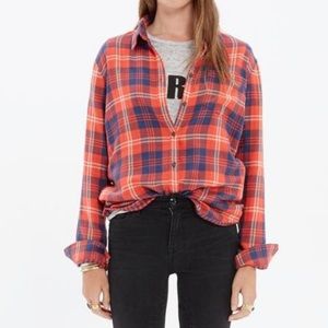 Madewell | Flannel Red Blue Plaid Button Down Top